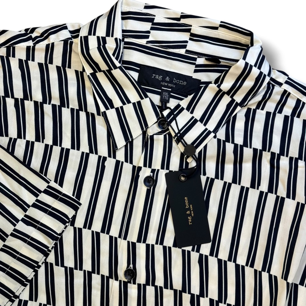 Rag & Bone Dalton Shirt Mens XXL Black White Joff Button Front Viscose $258